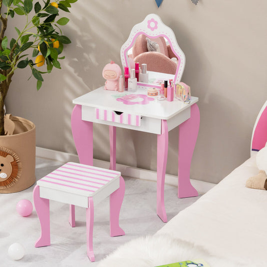 2-in-1 Toddler Vanity Set with Detachable Top and Cute Flower Patterns, White Kids Vanities White at Gallery Canada