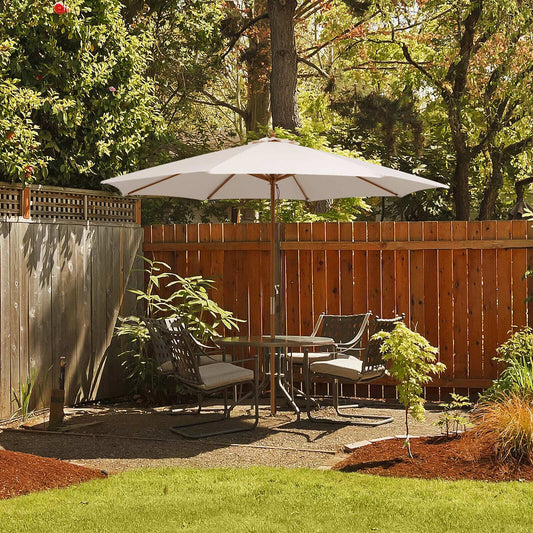 Adjustable 10 Feet Wooden Outdoor Umbrella, Beige Outdoor Umbrellas Beige at Gallery Canada