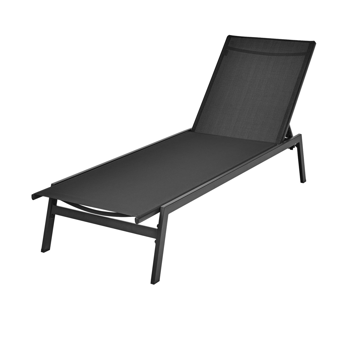 Outdoor Reclining Chaise Lounge Chair, 6-Position Adjustable Back, Black Outdoor Chaise Lounges at Gallery Canada