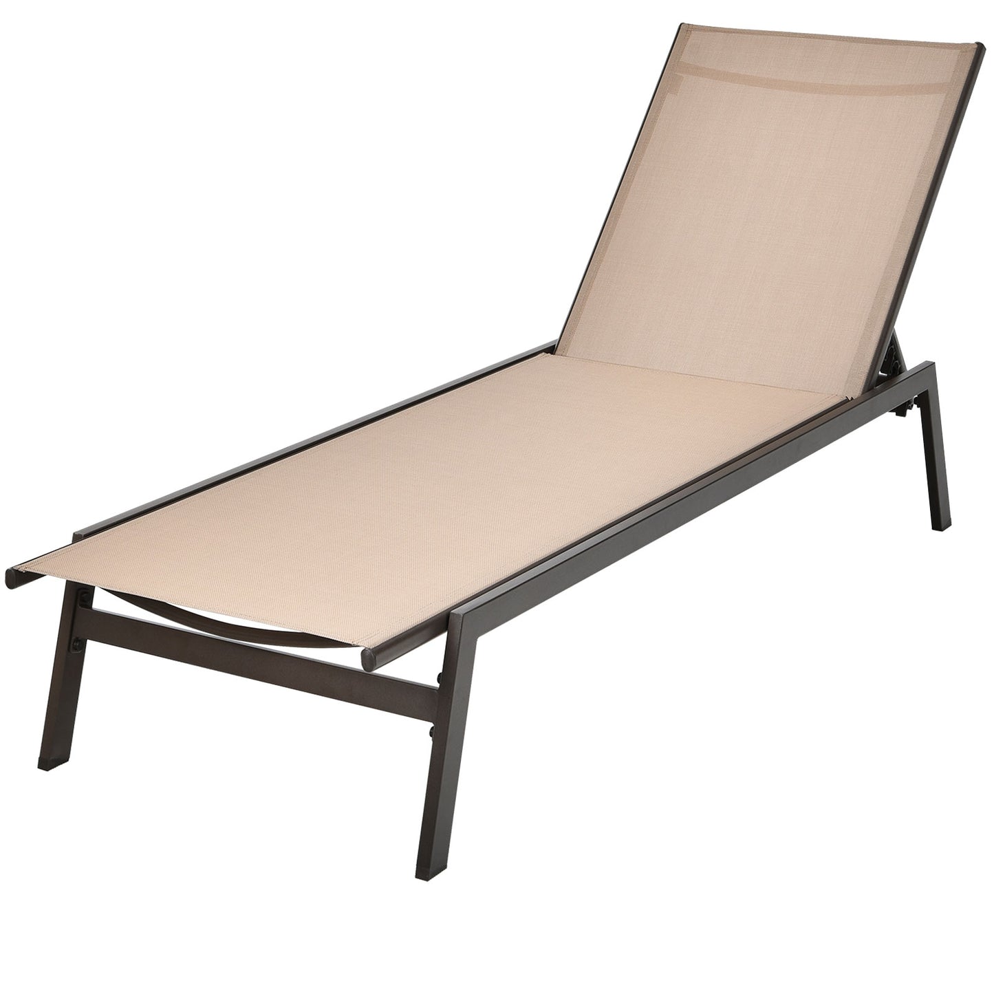 Outdoor Reclining Chaise Lounge Chair, 6-Position Adjustable Back, Brown Outdoor Chaise Lounges at Gallery Canada
