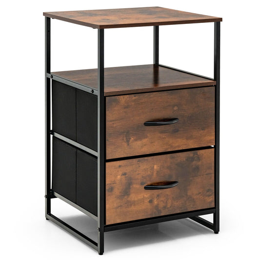 Freestanding Cabinet Dresser with Wooden Top Shelves-S, Rustic Brown
