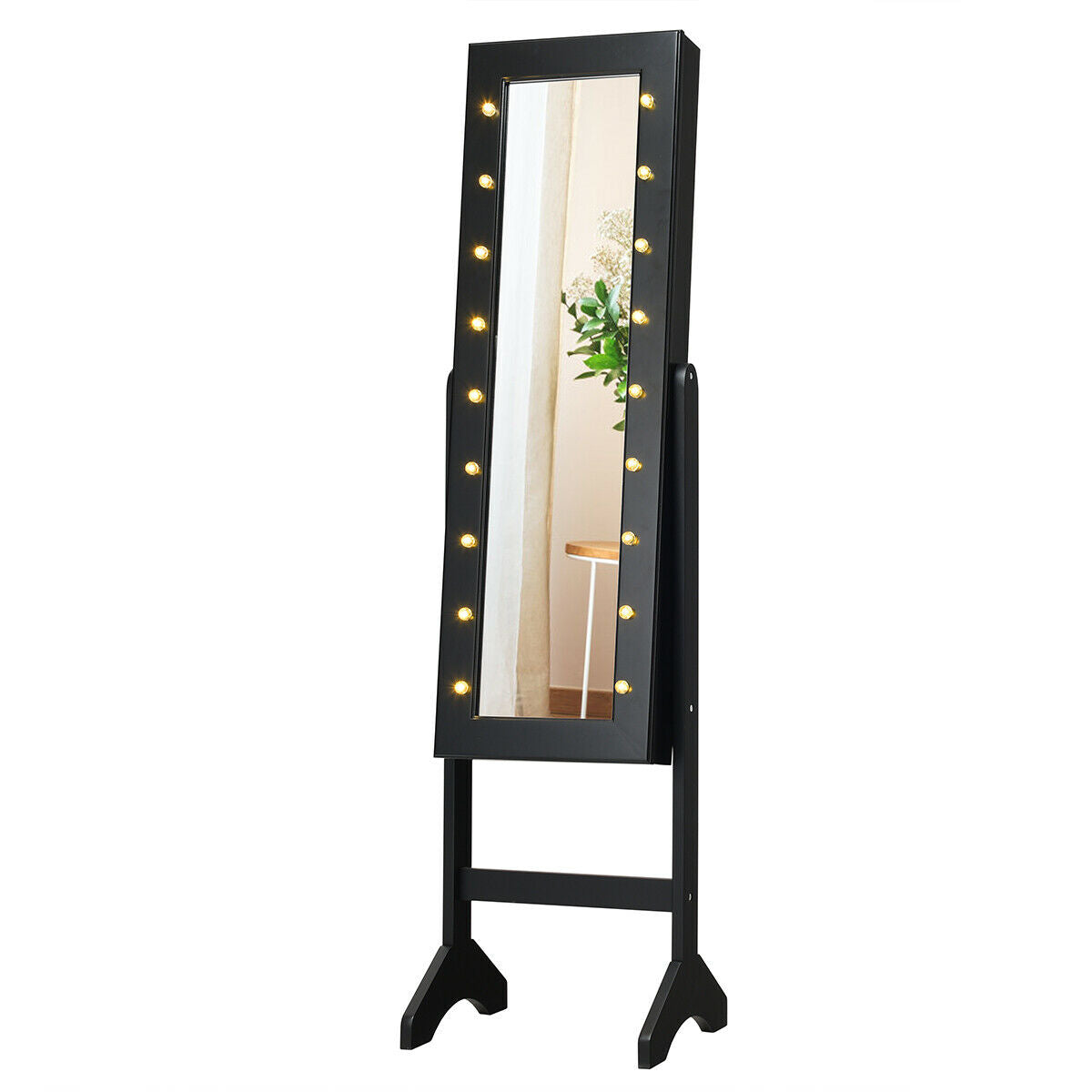 Mirrored Jewelry Cabinet Armoire Organizer w/ LED lights, Black Jewelry Armoires at Gallery Canada