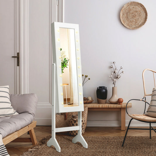 Mirrored Jewelry Cabinet Armoire Organizer With LED Lights, White Jewelry Armoires White at Gallery Canada