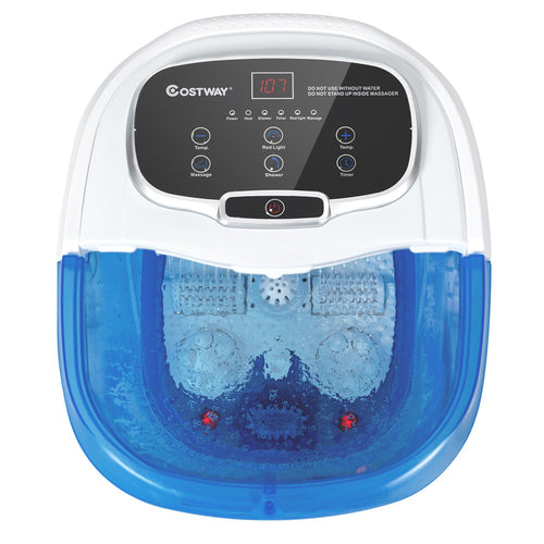 Portable All-In-One Heated Foot Bubble Spa Bath Motorized Massager-Blue and Withe, White