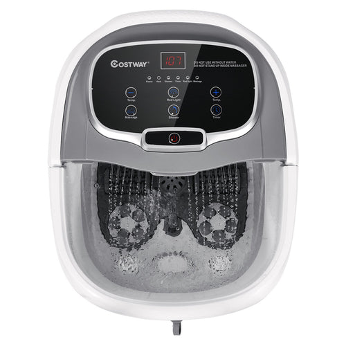 Portable All-In-One Heated Foot Bubble Spa Bath Motorized Massager, Gray