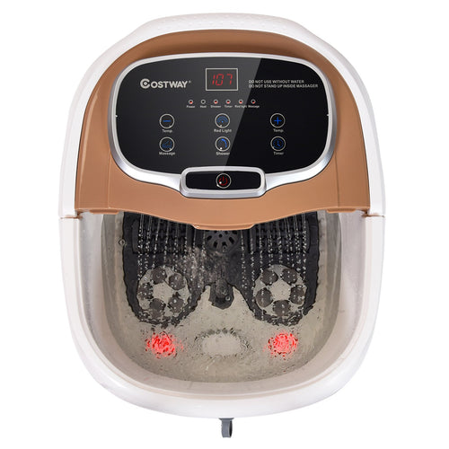 Portable All-In-One Heated Foot Bubble Spa Bath Motorized Massager, Brown