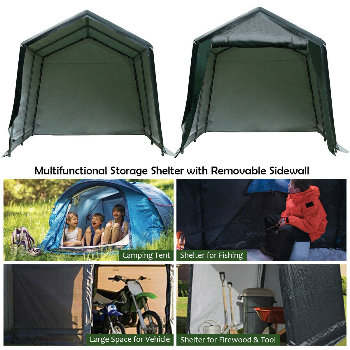 Outdoor Carport Shed, Waterproof Ripstop Cover, 8 x 14 ft, Green Carports at Gallery Canada