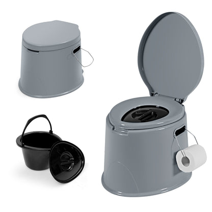 5L Portable Travel Toilet with Paper Holder for Outdoor, Gray