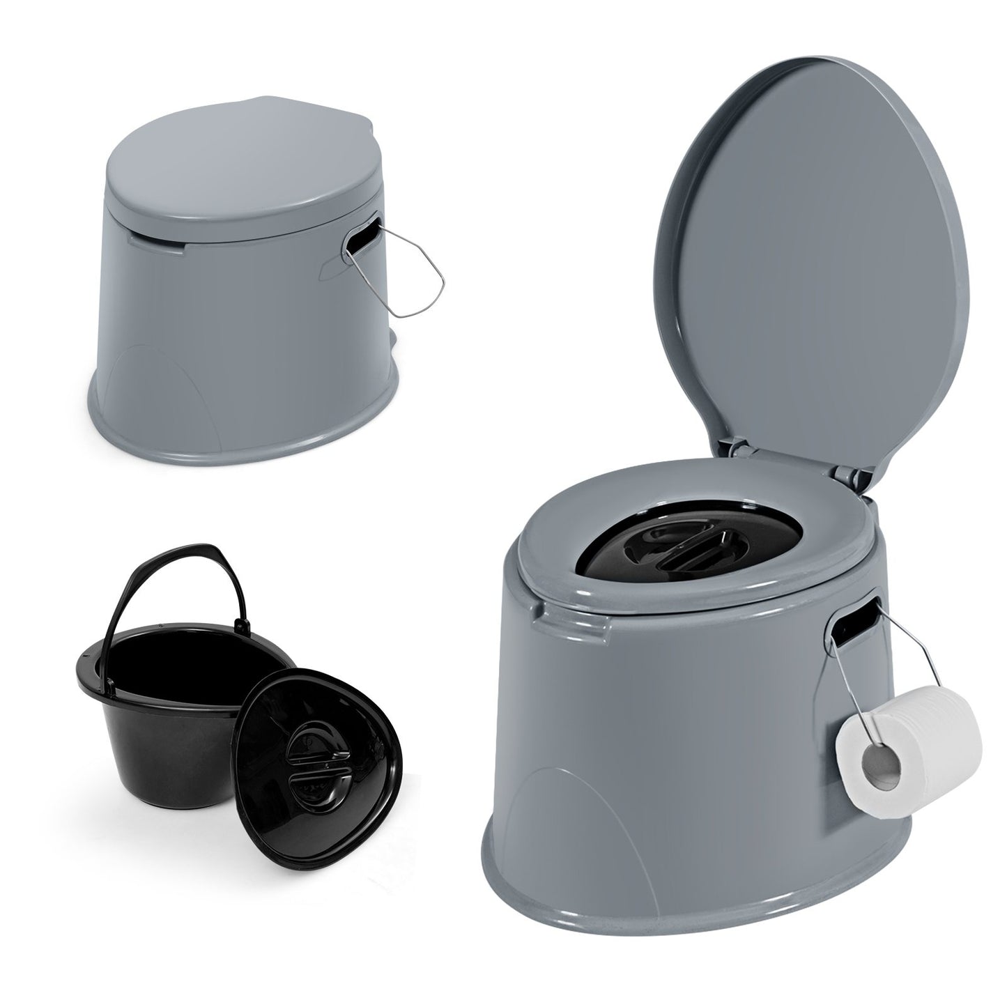 5L Portable Travel Toilet with Paper Holder for Outdoor, Gray at Gallery Canada