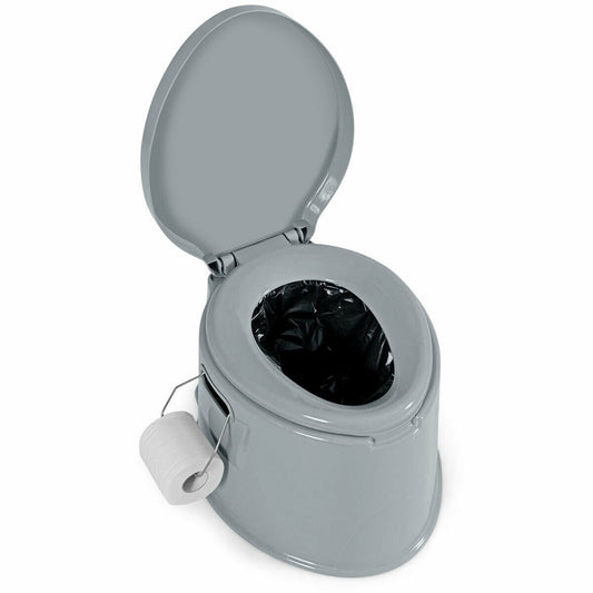 5L Portable Travel Toilet with Paper Holder for Outdoor, Gray Portable Toilets & Showers Gray at Gallery Canada