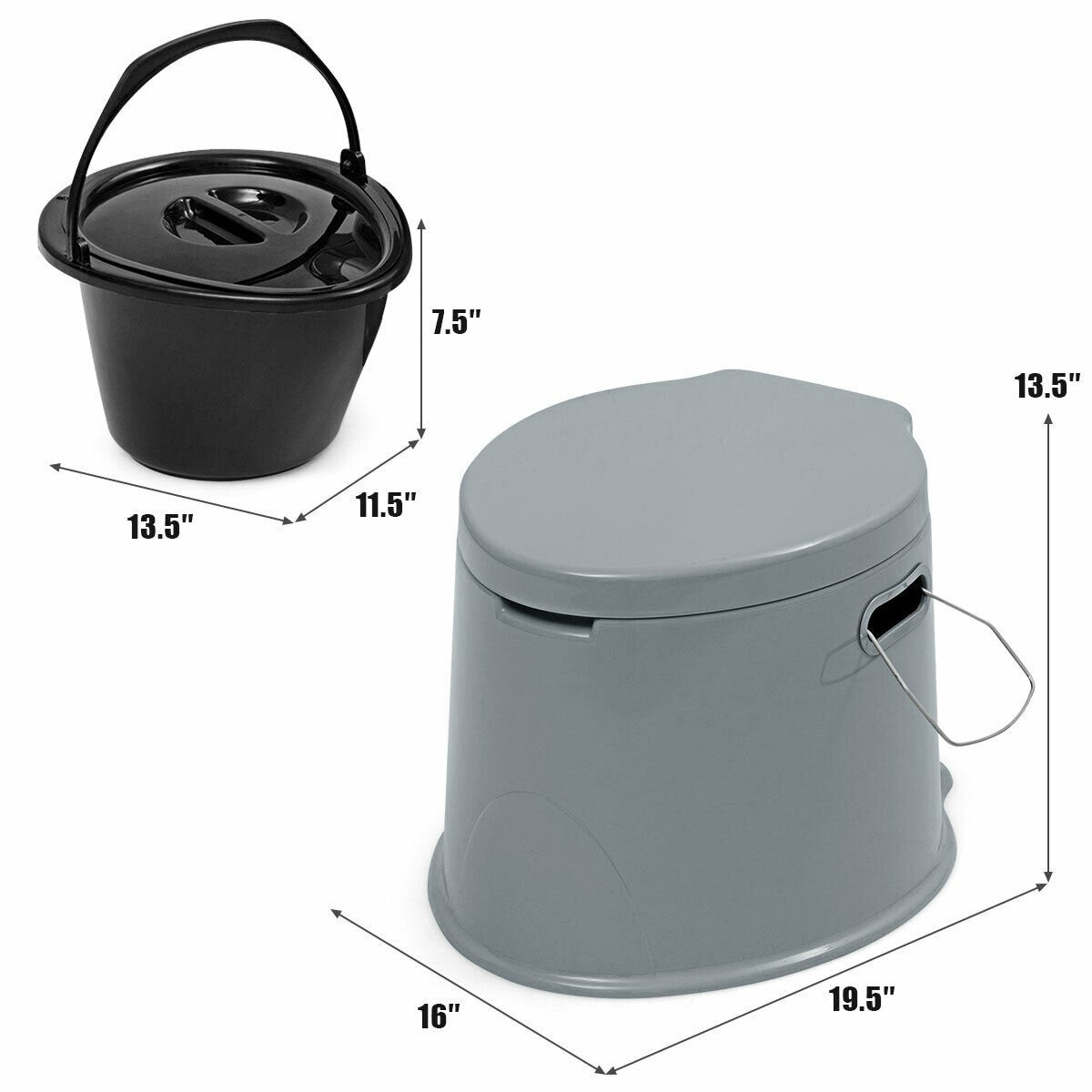 5L Portable Travel Toilet with Paper Holder for Outdoor, Gray at Gallery Canada