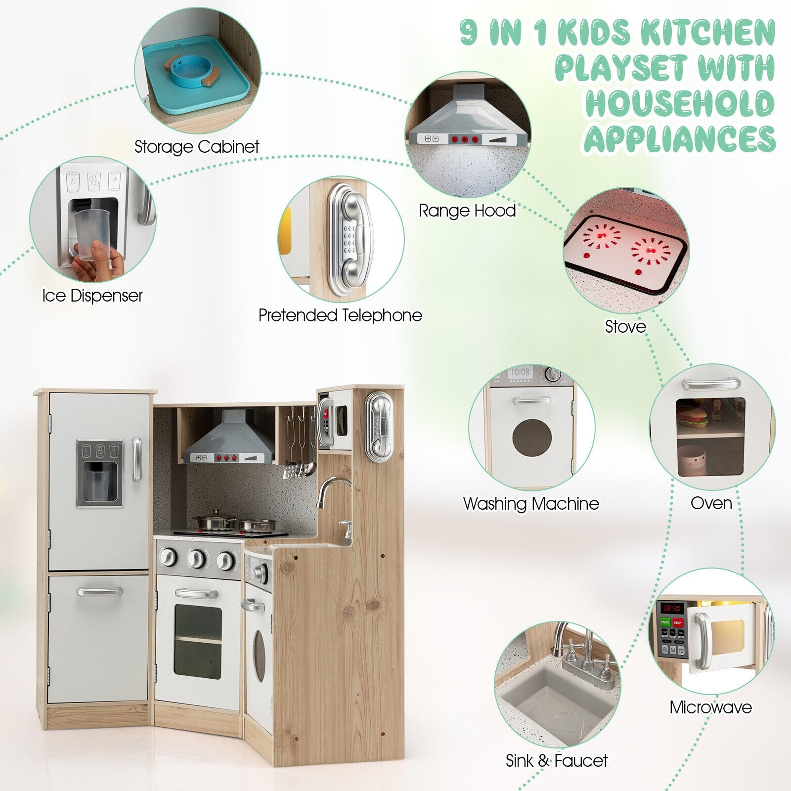 Kids Corner Wooden Kitchen Playset with Cookware Accessories, Multicolor at Gallery Canada