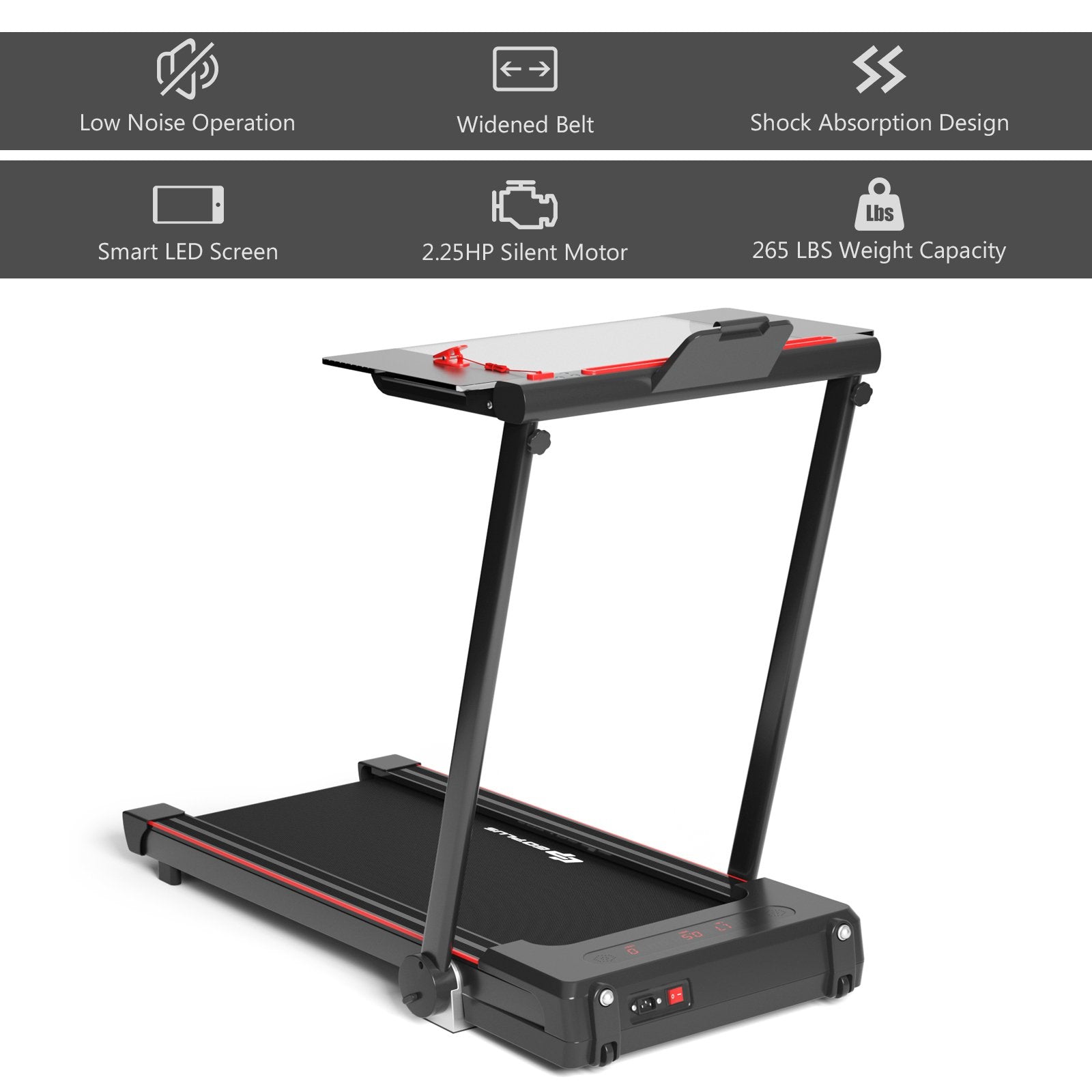 3-in-1 Folding Treadmill with Large Desk and LCD Display, Black at Gallery Canada