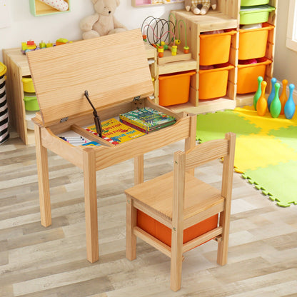 Wood Activity Kids Table and Chair Set with Storage Space, Natural