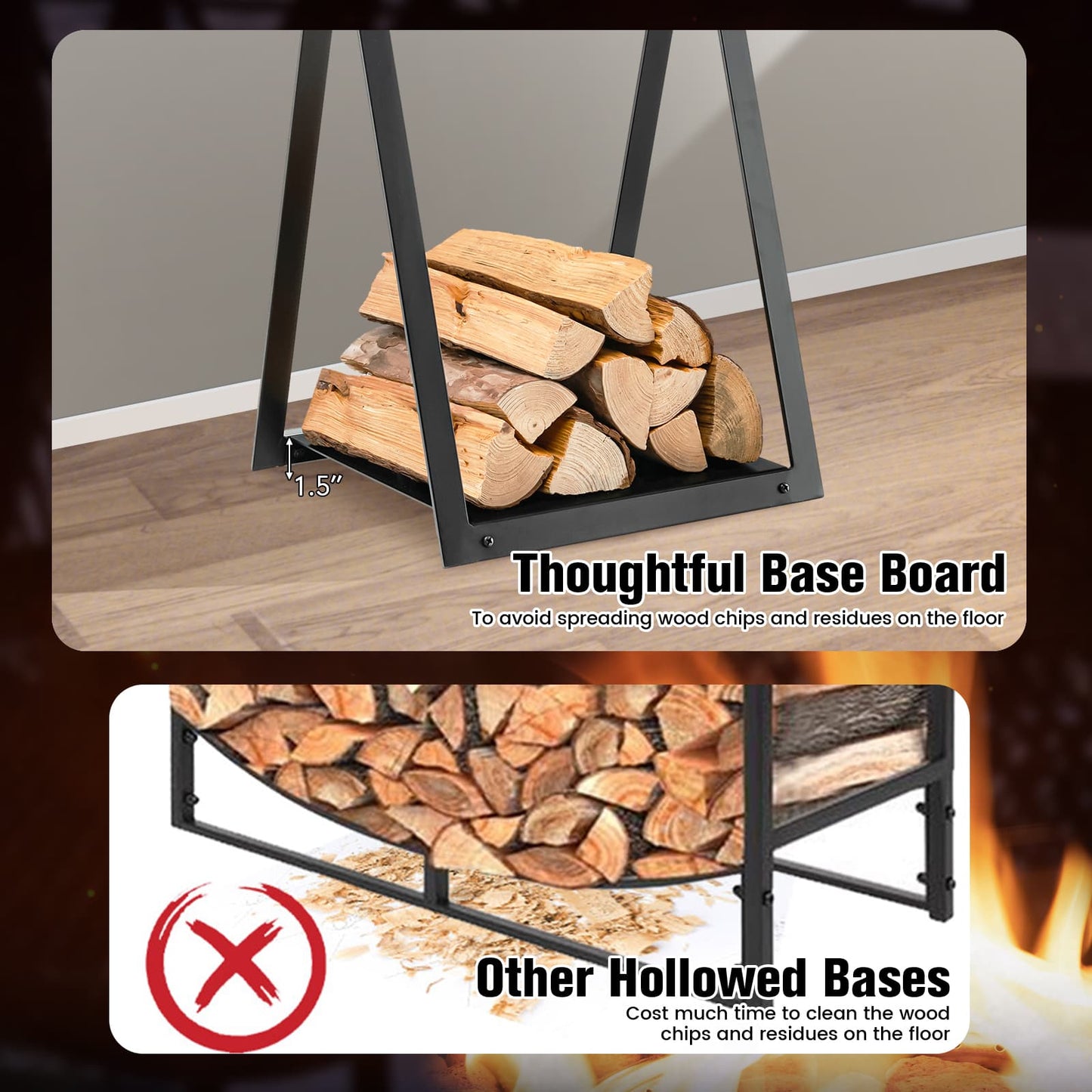 Triangle Firewood Rack with Raised Base for Fireplace Fire Pit, Black Log Storage at Gallery Canada