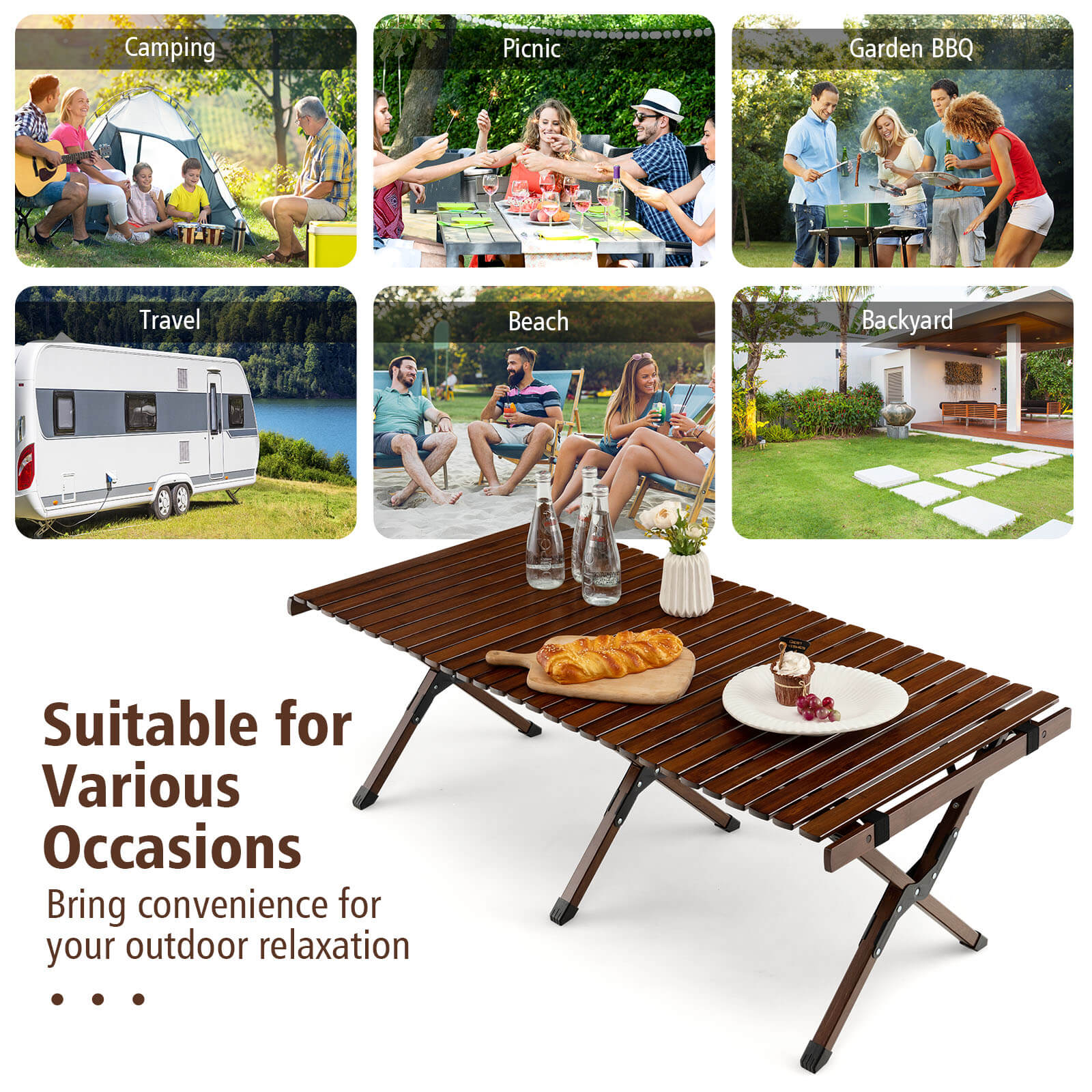 Portable Picnic Table with Carry Bag for Camping and BBQ, Brown at Gallery Canada