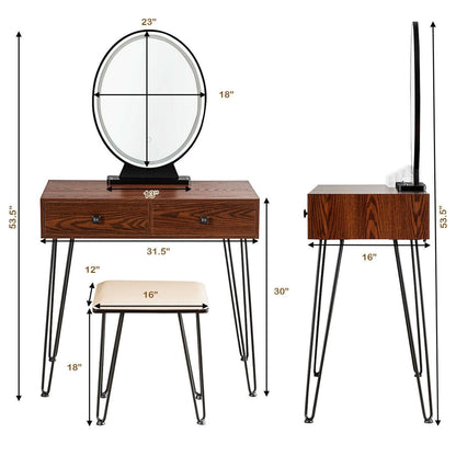 Industrial Makeup Dressing Table with 3 Lighting Modes, Walnut at Gallery Canada