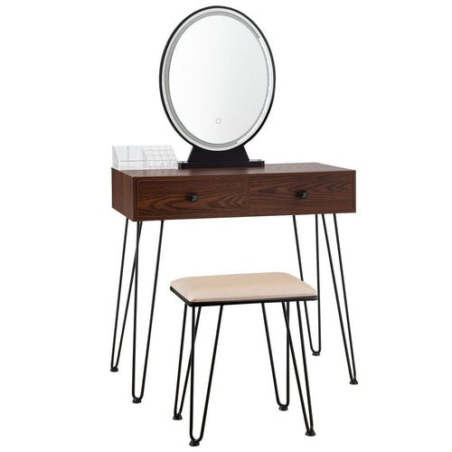 Industrial Makeup Dressing Table with 3 Lighting Modes, Walnut