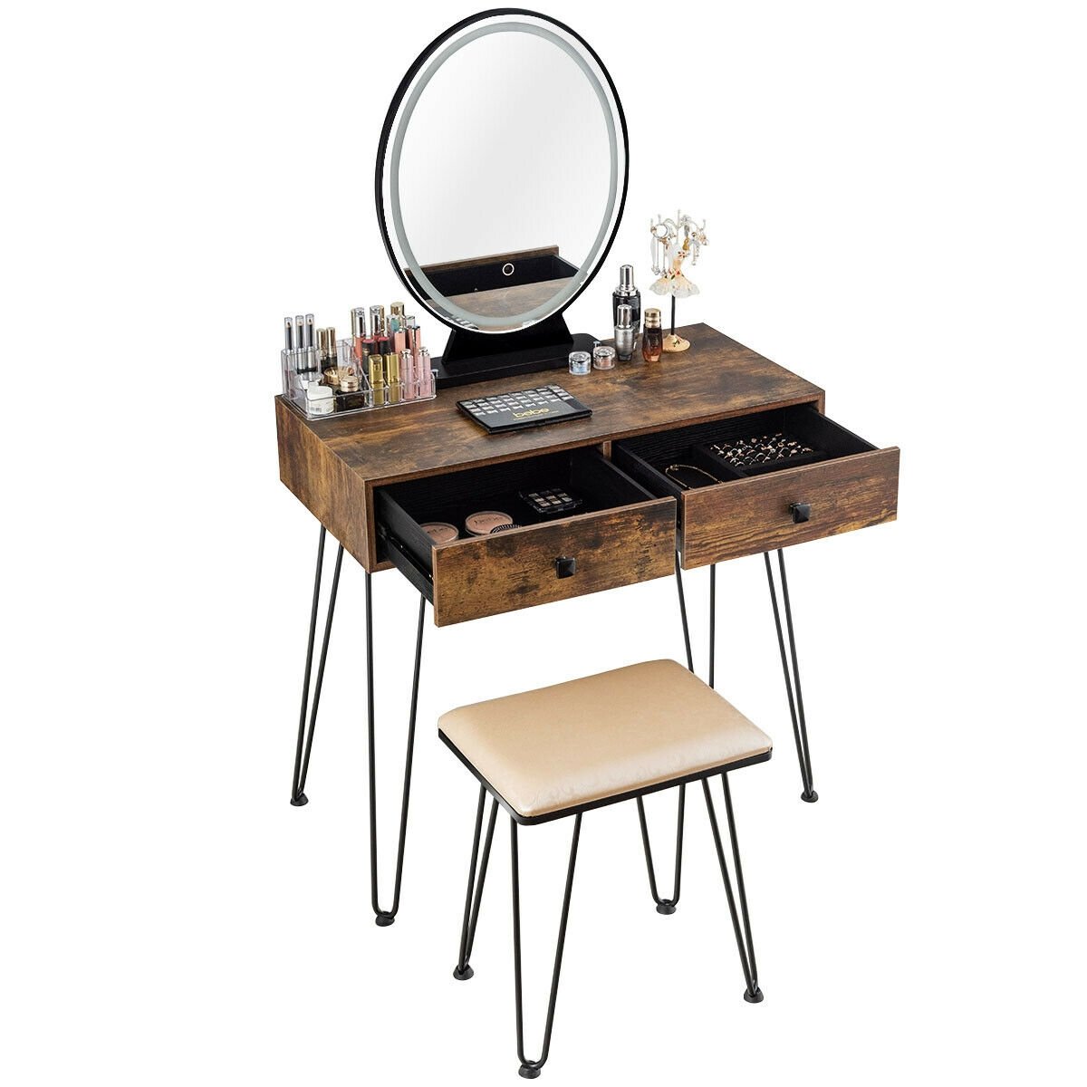 Industrial Makeup Dressing Table with 3 Lighting Modes, Rustic Brown at Gallery Canada
