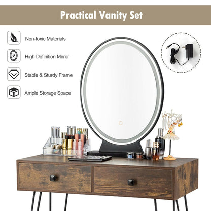 Industrial Makeup Dressing Table with 3 Lighting Modes, Rustic Brown at Gallery Canada