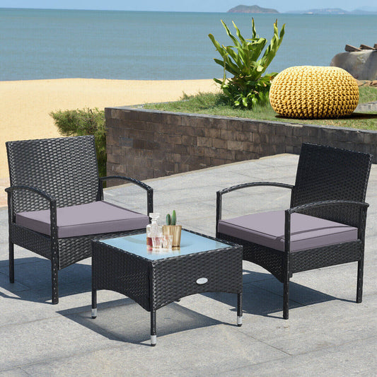 Patio Wicker Rattan Furniture Set, 3 Pieces, Gray