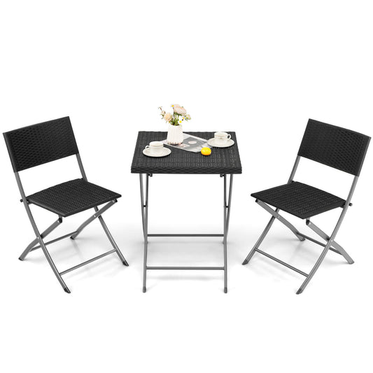 3 Pieces Patio Bistro Set with Folding Wicker Chairs and Table, Black at Gallery Canada