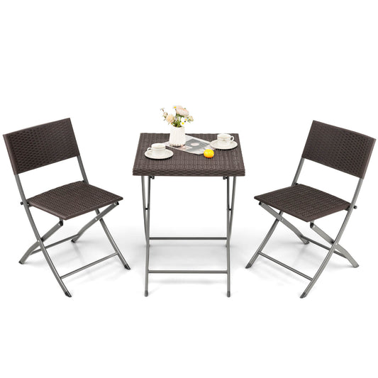 3 Pieces Patio Bistro Set with Folding Wicker Chairs and Table, Brown at Gallery Canada