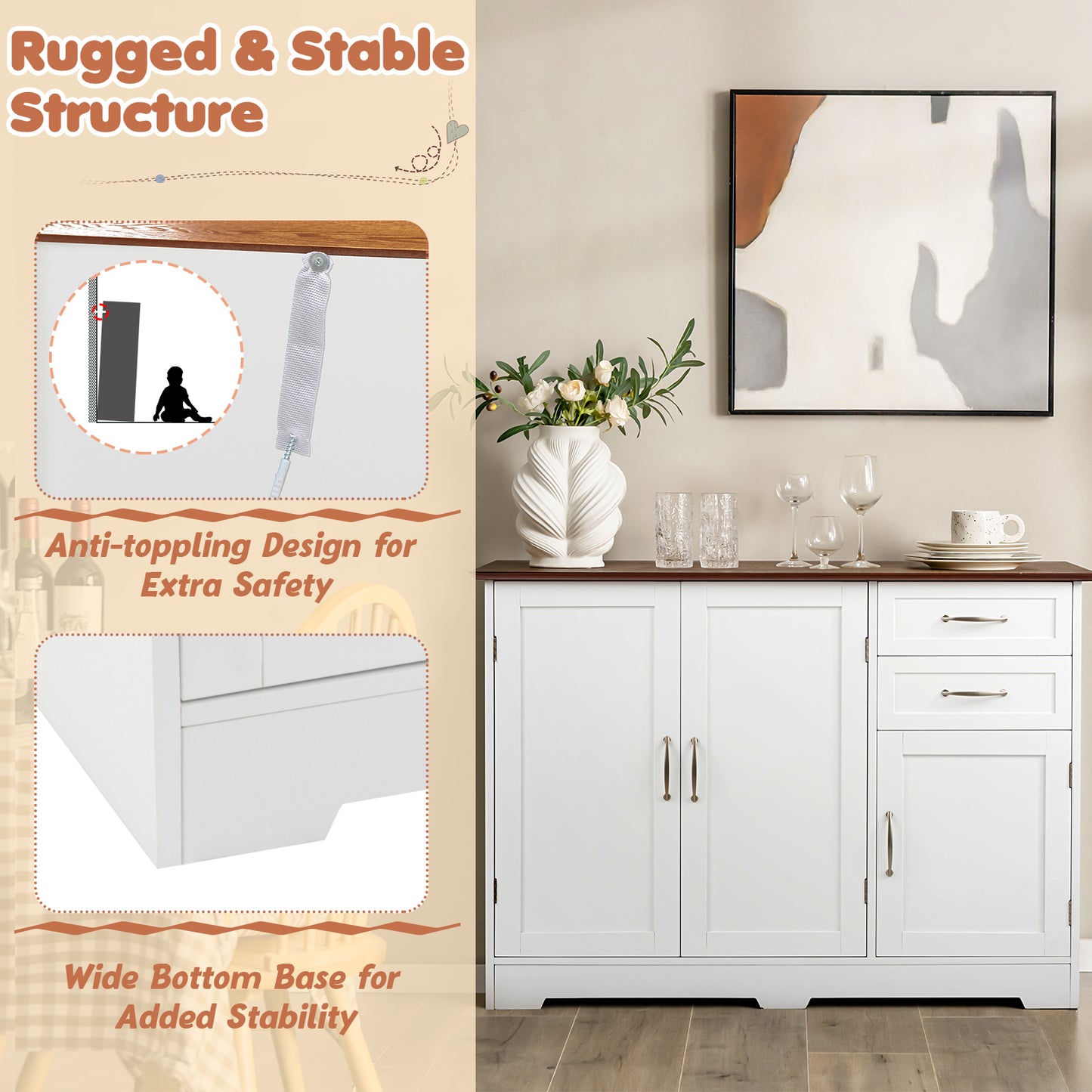 Buffet Storage Cabinet Kitchen Sideboard with 2 Drawers, White Sideboards Cabinets & Buffets at Gallery Canada