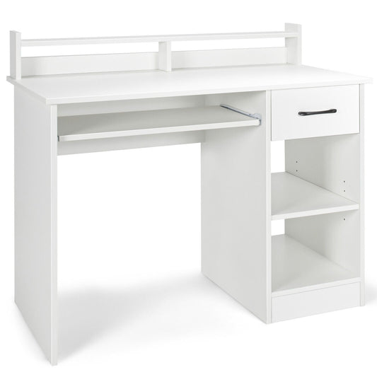 Study Laptop Table with Drawer and Keyboard Tray, White