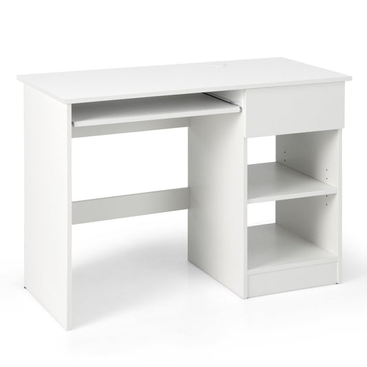 Wooden Computer Desk with CPU Stand, White