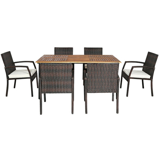 7Pcs Patio Rattan Cushioned Dining Set with Umbrella Hole-Warm White, White at Gallery Canada