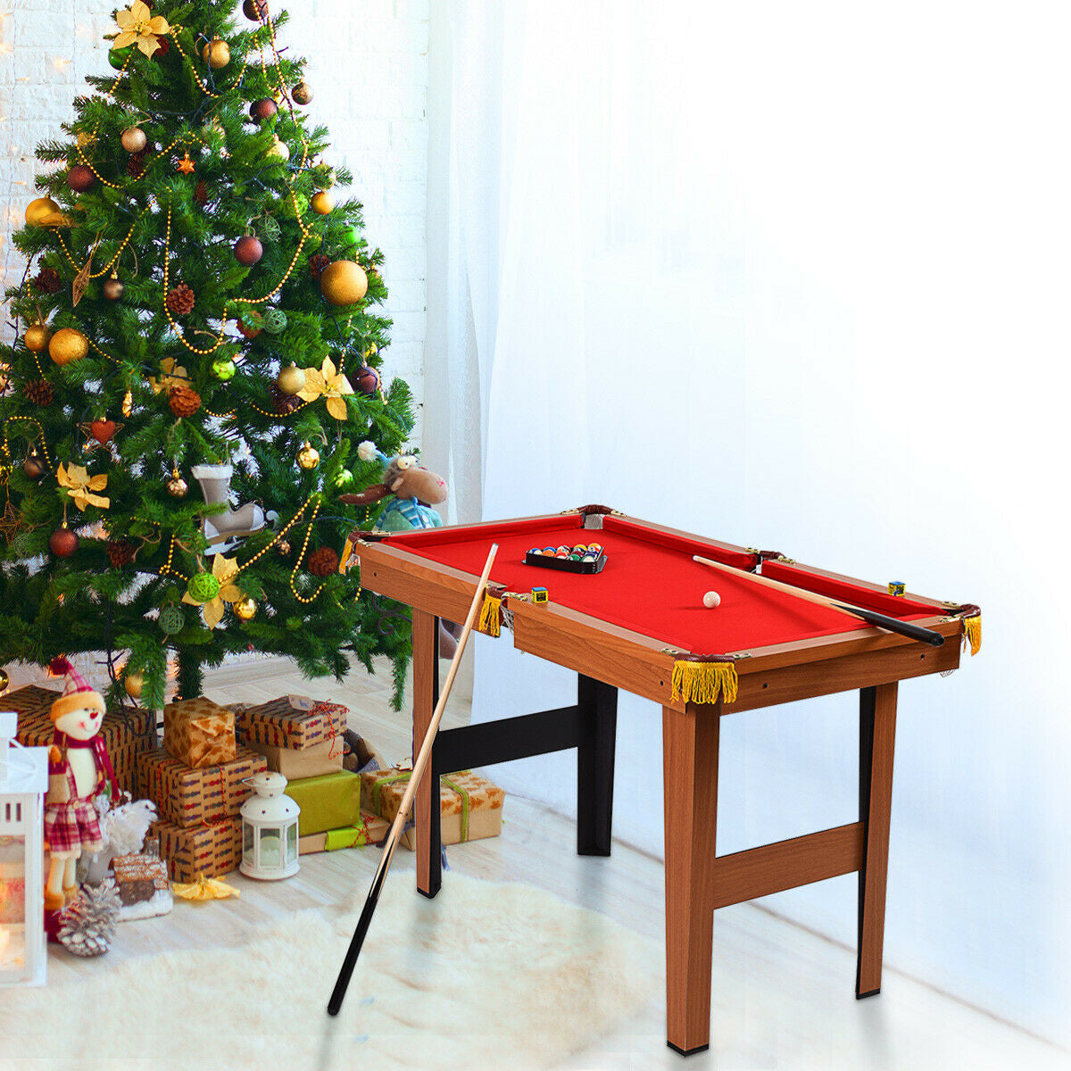 48 Inch Mini Table Top Pool Table Game Billiard Set, Red Game Room at Gallery Canada