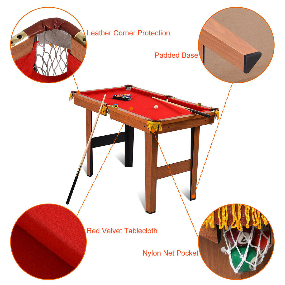 48 Inch Mini Table Top Pool Table, Billiard Set, Red