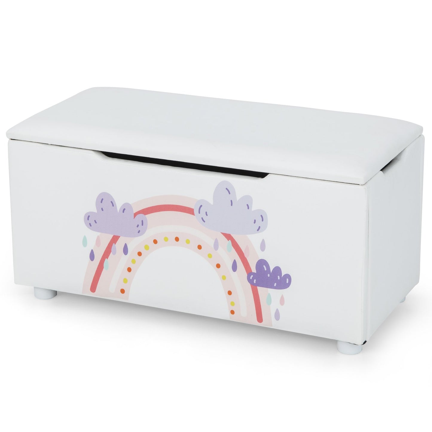 Kids Wooden Upholstered Toy Storage Box with Removable Lid, White
