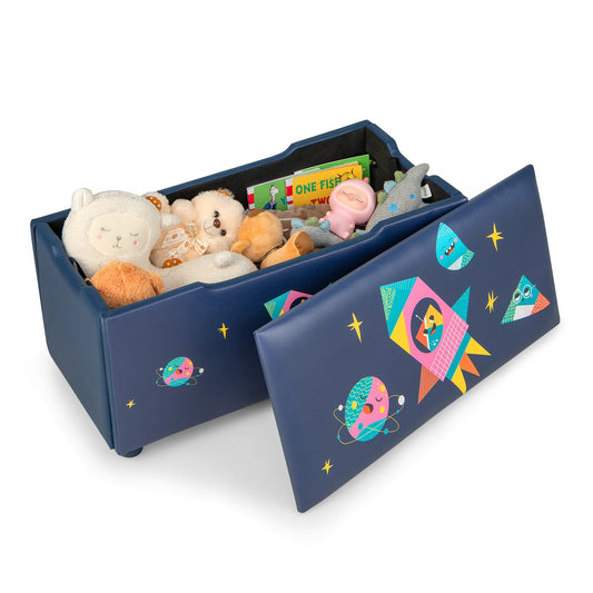 Kids Wooden Upholstered Toy Storage Box with Removable Lid, Navy at Gallery Canada