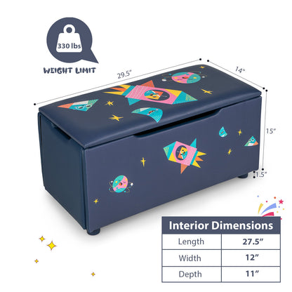 Kids Wooden Upholstered Toy Storage Box with Removable Lid, Navy