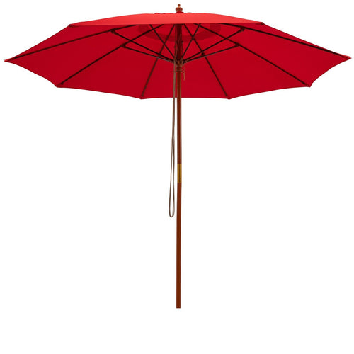 9.5 Feet Pulley Lift Round Patio Umbrella with Fiberglass Ribs, Red
