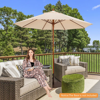 9.5 Feet Pulley Lift Round Patio Umbrella with Fiberglass Ribs, Beige at Gallery Canada
