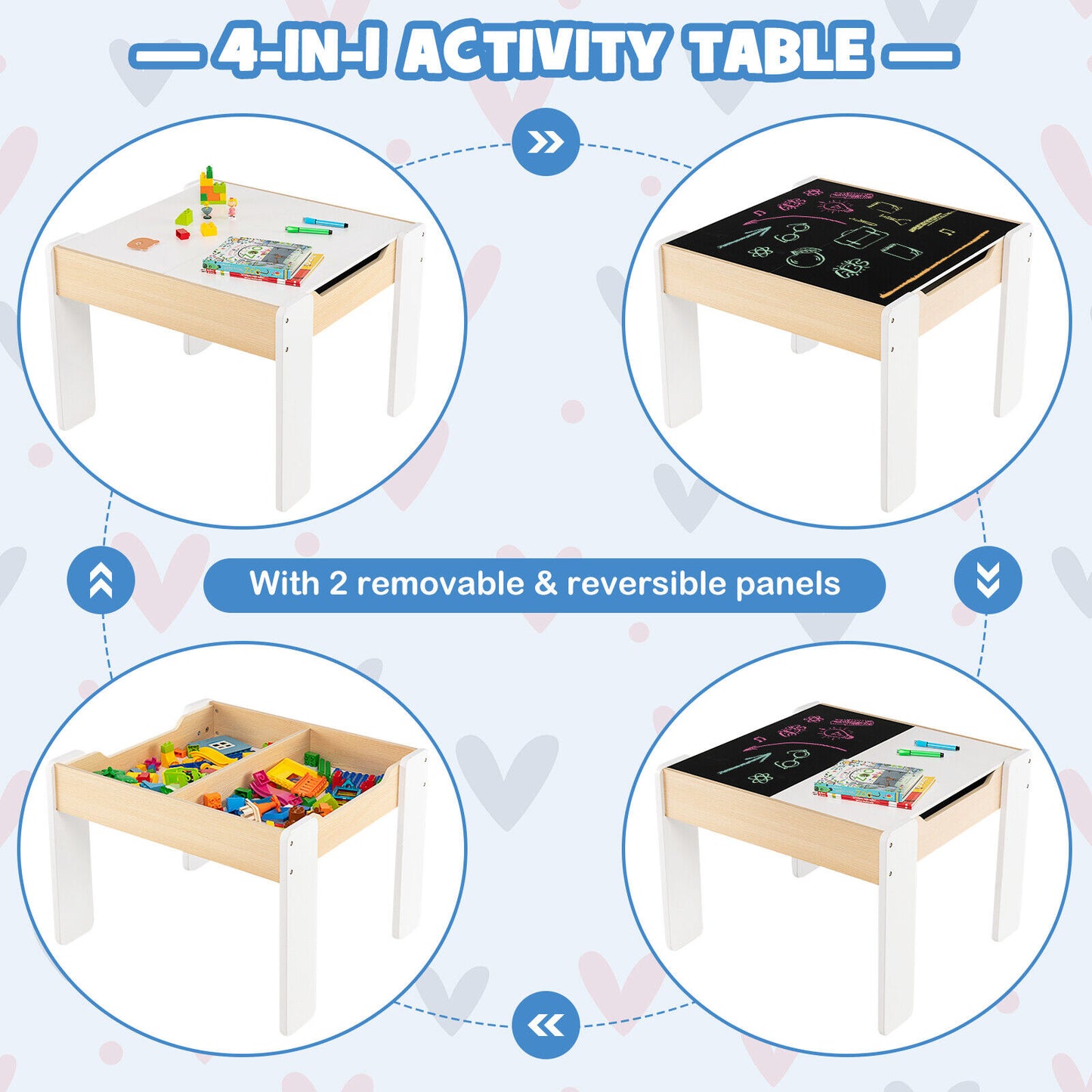 4-In-1 Wooden Kids Table And Chairs With Storage, Detachable Blackboard, White Kids Table & Chair Sets at Gallery Canada