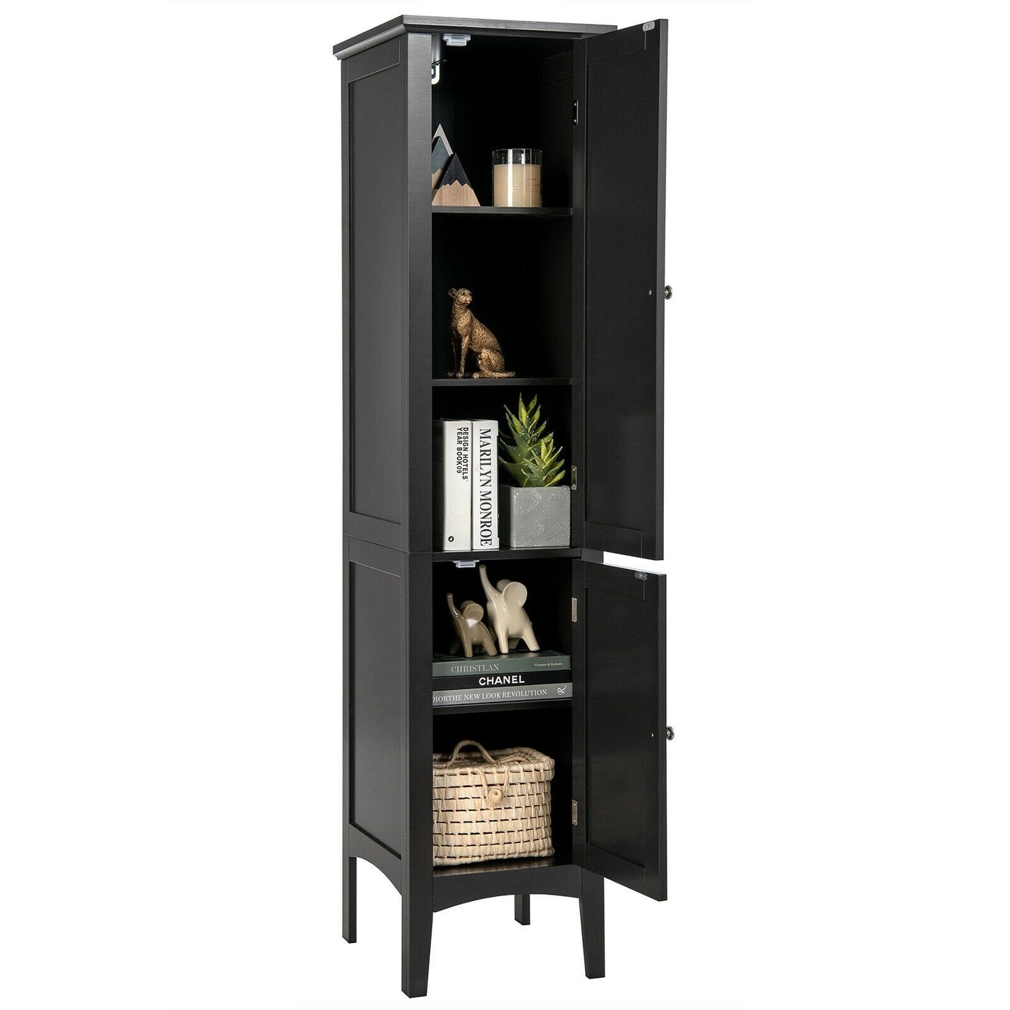 Freestanding Bathroom Storage Cabinet for Kitchen and Living Room, Black