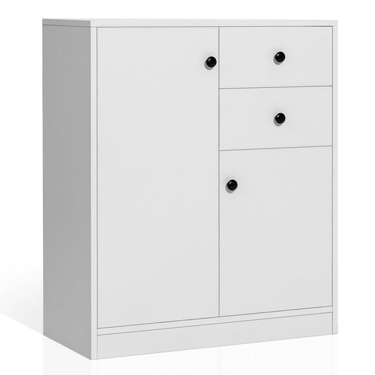2-Door Free-standing Kitchen Sideboard with Adjustable Shelves, White