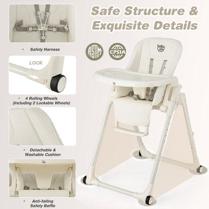 4-in-1 Baby High Chair with 6 Adjustable Heights, Beige