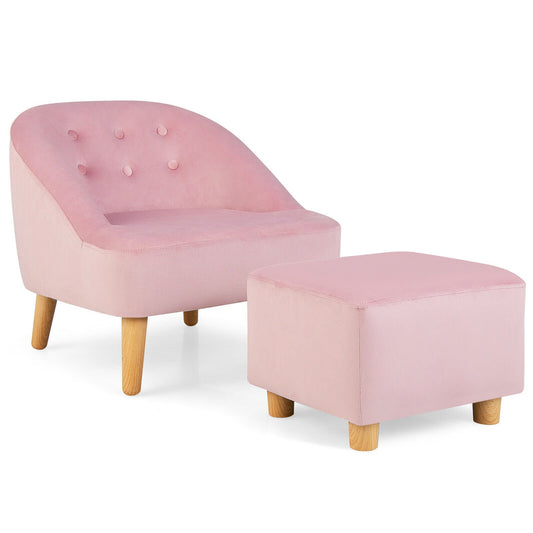 Soft Velvet Upholstered Kids Sofa Chair with Ottoman, Pink at Gallery Canada