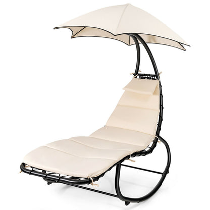 Hammock Chair with Shade Canopy and Built-in Pillow, Beige