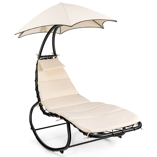 Hammock Chair with Shade Canopy and Built-in Pillow, Beige
