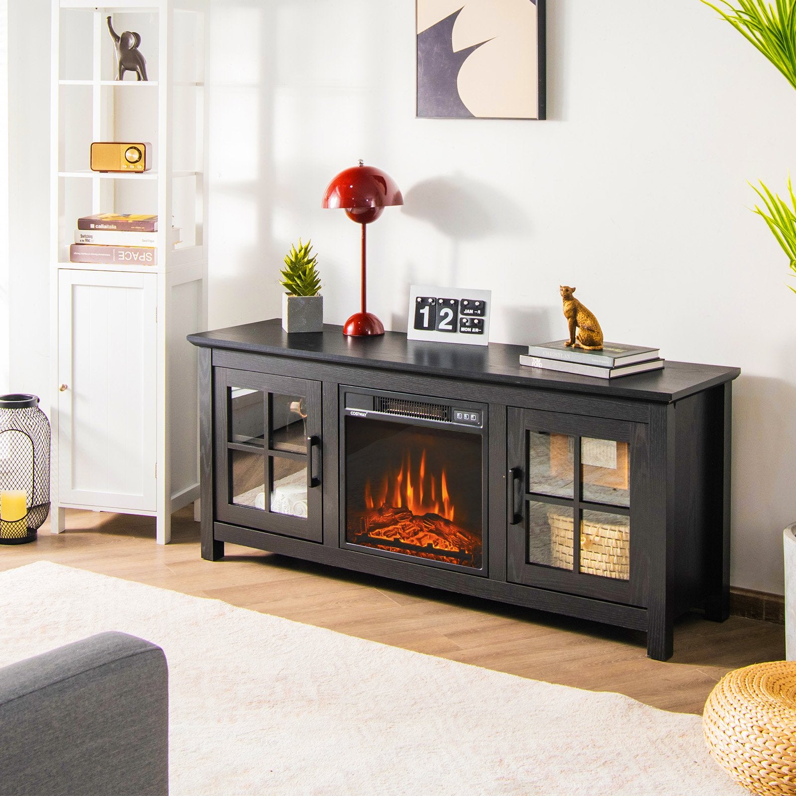 58 Inch Fireplace TV Stand with Remote Control for TVs up to 65 Inch, Black at Gallery Canada