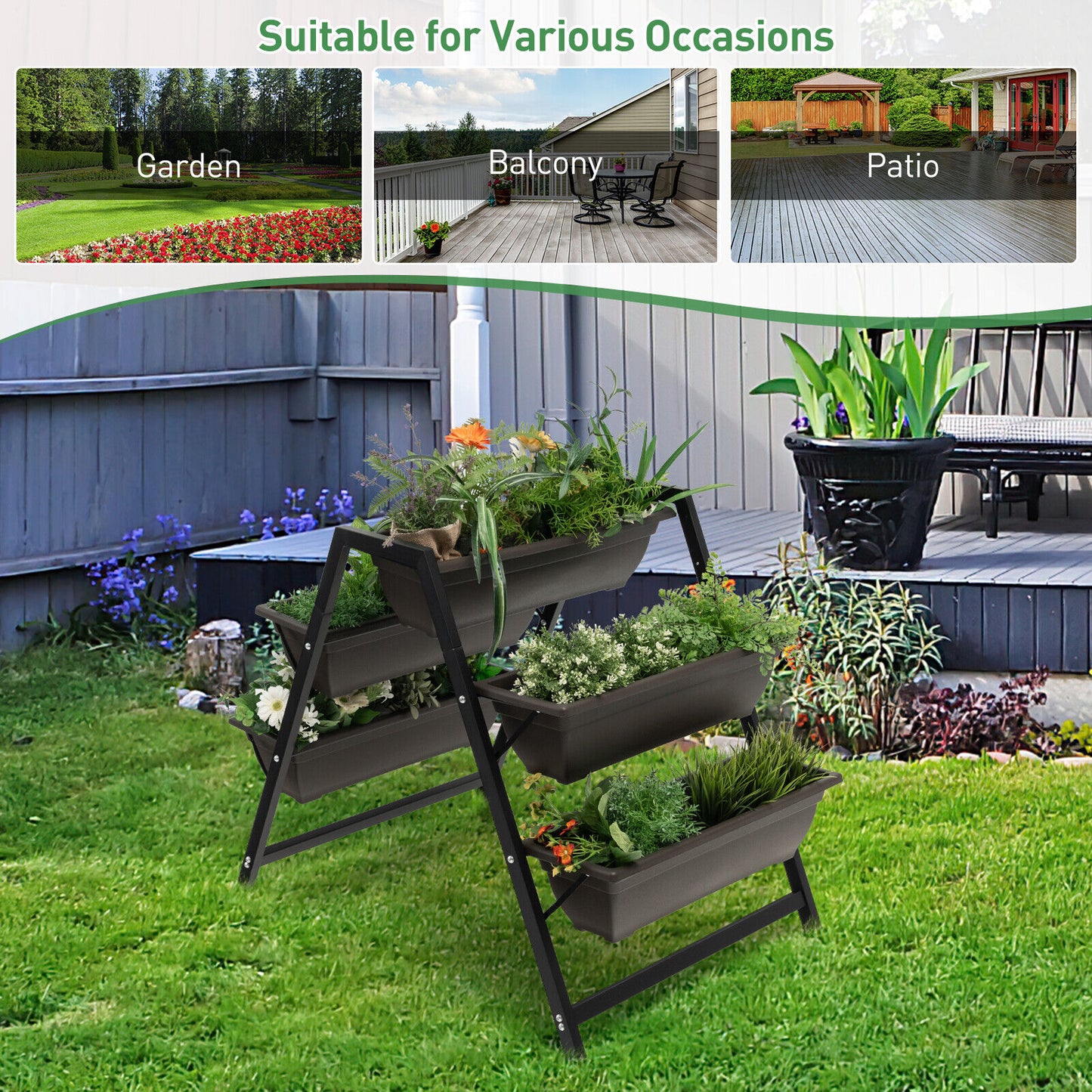 3-Tier Vertical Raised Garden Bed, 5 Plant Boxes, Brown Raised Garden Beds at Gallery Canada