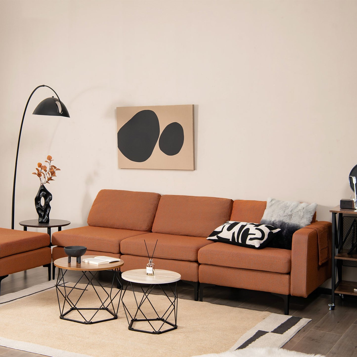 Modular L-shaped Sectional Sofa with Reversible Chaise and 2 USB Ports, Orange at Gallery Canada