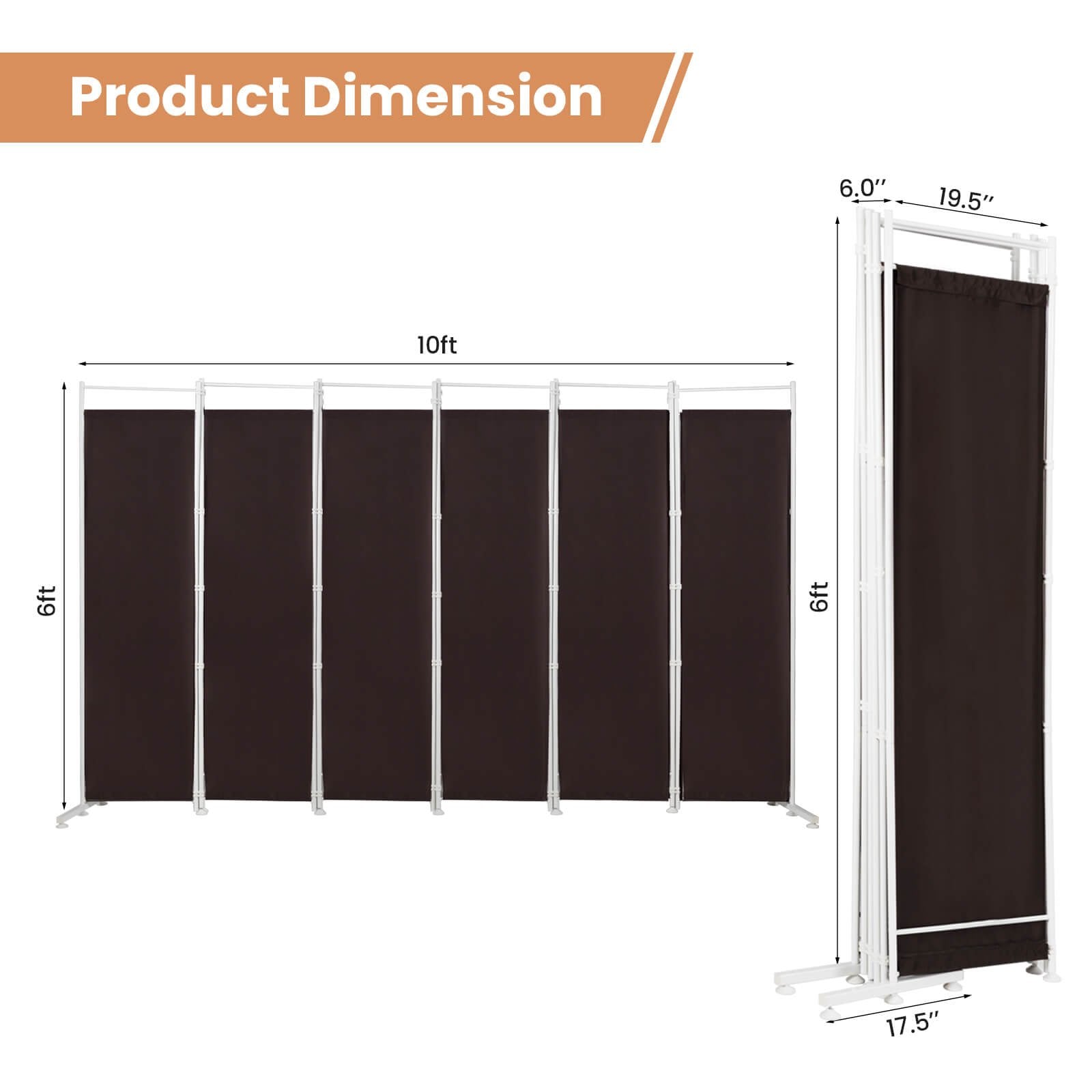 6-Panel Room Divider Folding Privacy Screen, Brown at Gallery Canada
