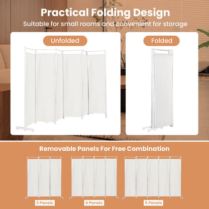 6-Panel Room Divider Folding Privacy Screen, White
